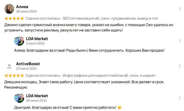 Отзыв клиента LDA Market